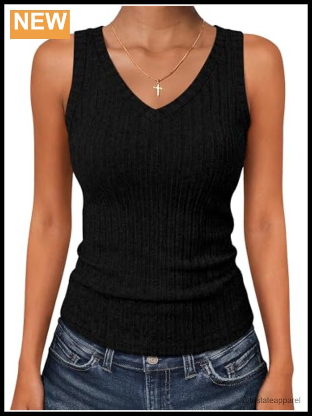 Ribbed Fitted V-Neck Sleeveless Tank Top Slim Fit Casual Basic Tee